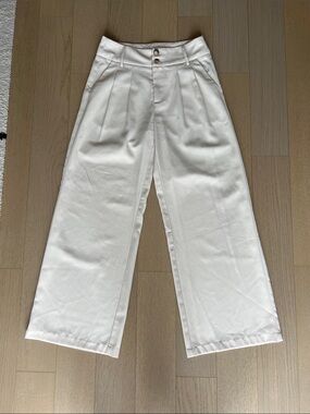 Mid Rise Wide Leg White Trousers
